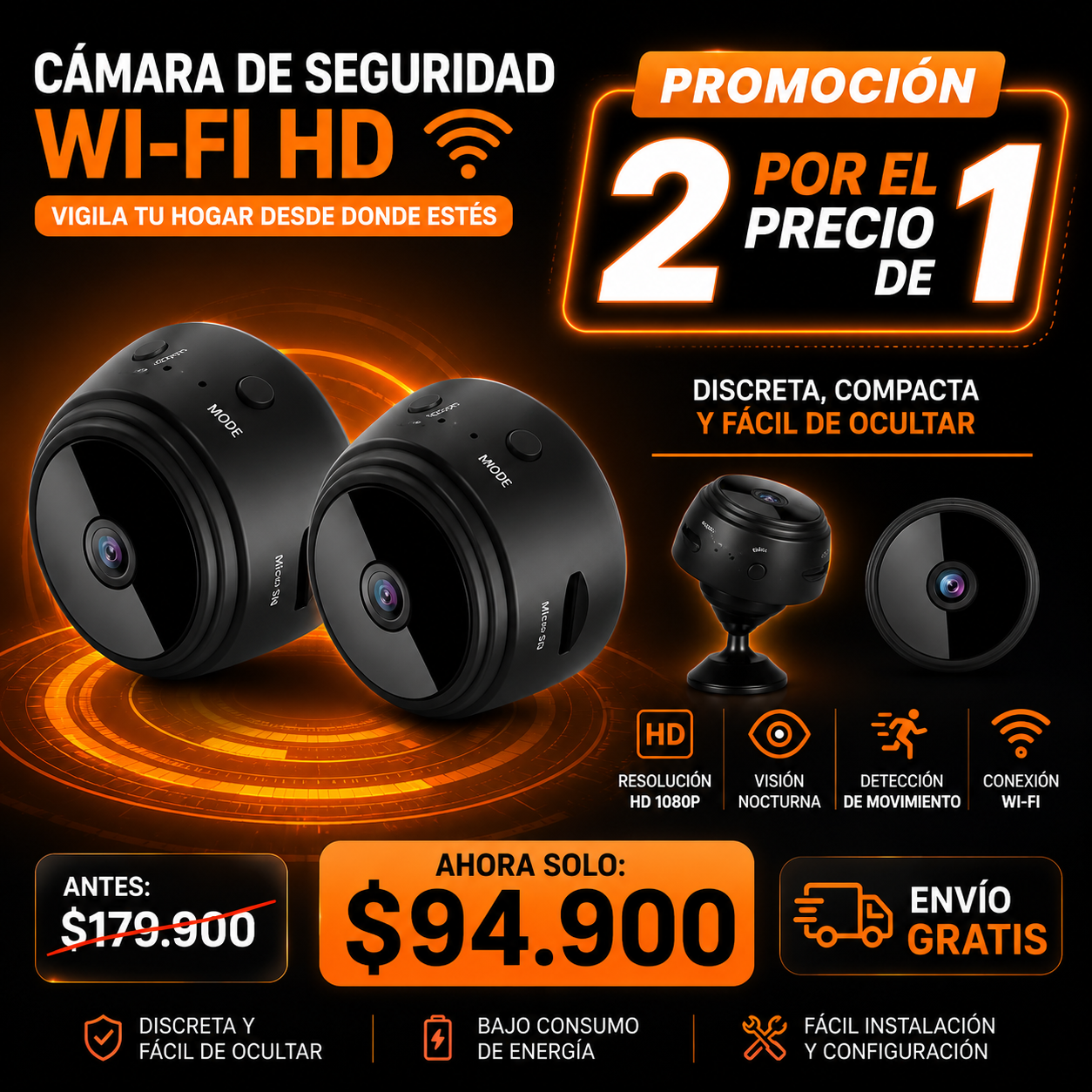 Mini Cámara Espía WiFi HD 1080P | Seguridad Inteligente y Discreta