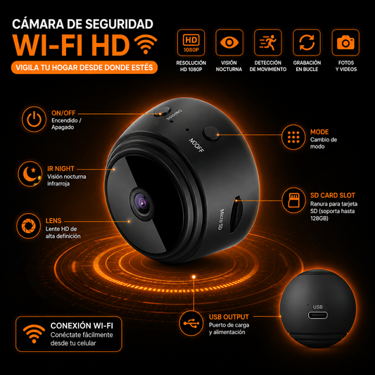 Mini Cámara Espía WiFi HD 1080P | Seguridad Inteligente y Discreta