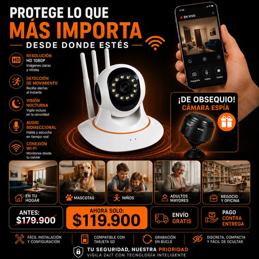 Super Oferta Cámara de seguridad 1080 HD /  visión 360 + Cámara espía GRATIS!